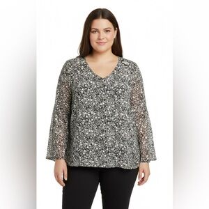 Torrid tan/blk women’s high low blouse semi opaque bell sleeve sz 3X